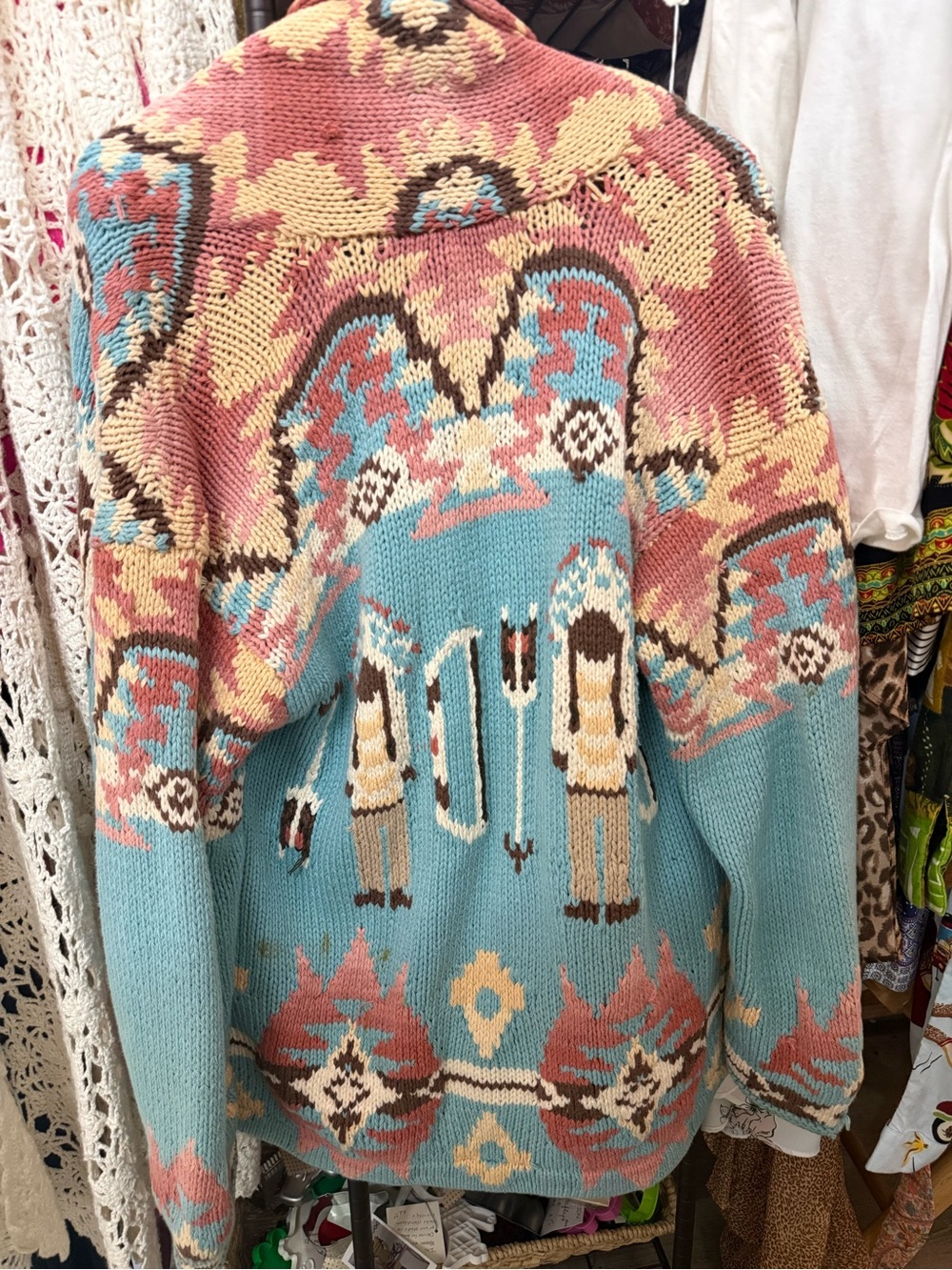 Ralph Lauren Light Blue Southwestern Motif Knit Cardigan - Picture 5 of 6